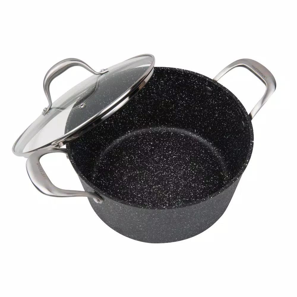 masterpan Granite Ultra 5 qt. Cast Aluminum Nonstick Stock Pot with Glass Lid, Black Marble