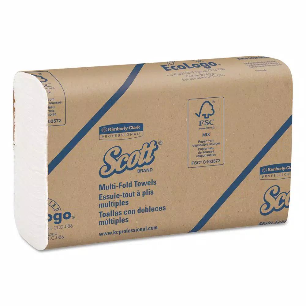 Scott Multifold White Paper Towels, 250 Sheets Per Pack, 12 Packs Per Carton