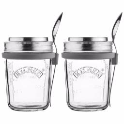 Kilner 0.35L Breakfast Jar Set - 2 Wide Mouth Glass Jars with Measuring Lid and Spoon thumbnail 1