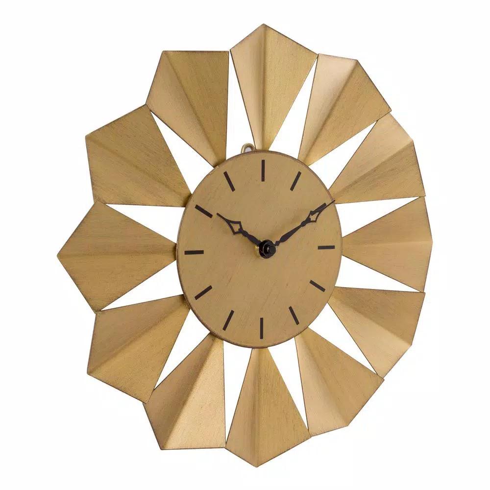 La Crosse Technology 12.8 in. Gold Metal Sunray Quartz Wall Clock - Mid-Century Sunburst Design