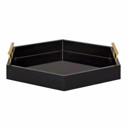 Kate and Laurel Lipton 18 in. Black and Gold Hexagon Decorative Serving Tray with Metal Handles thumbnail 2