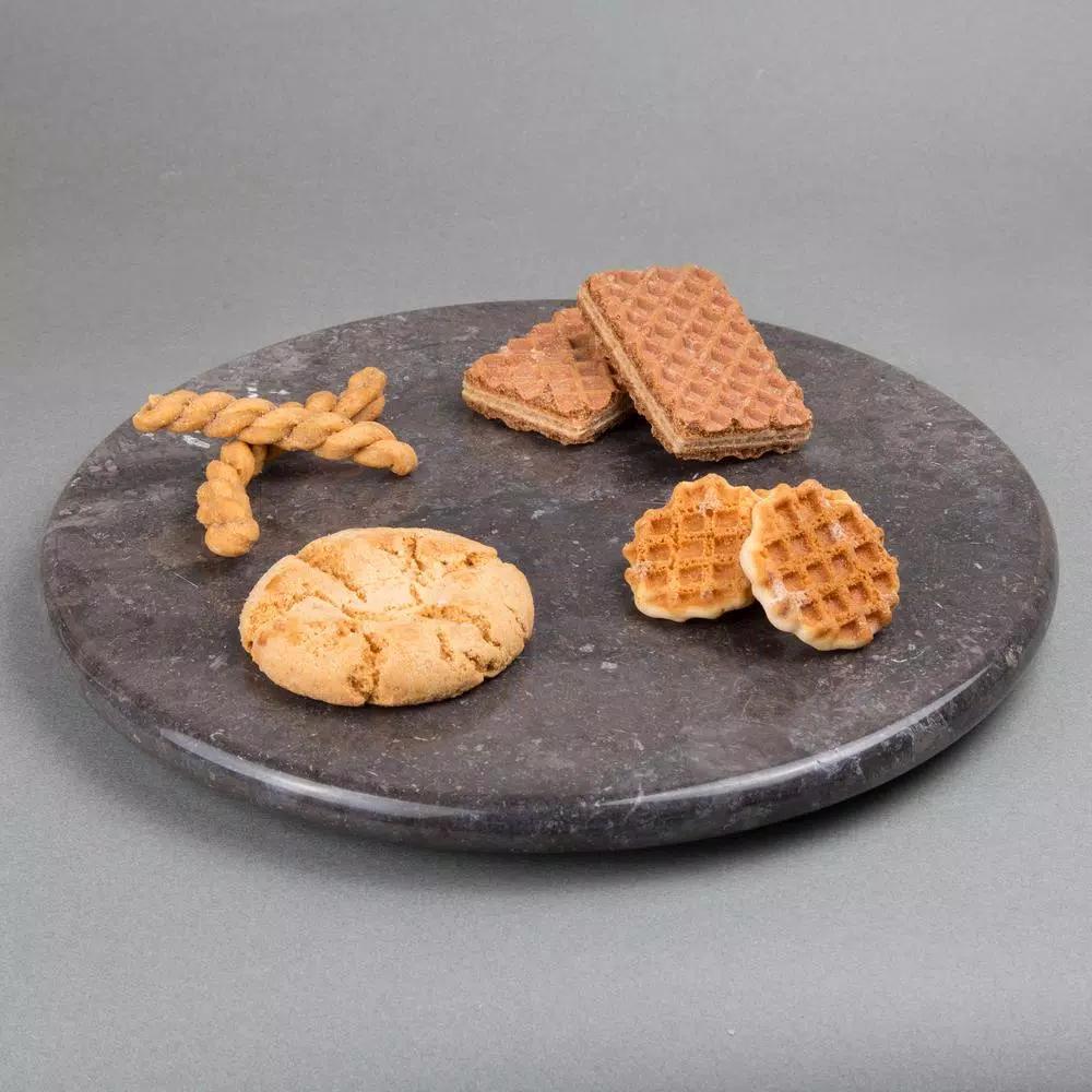 Creative Home Natural Charcoal Marble 12 in. Round Cheese Serving Board & Dessert Trivet