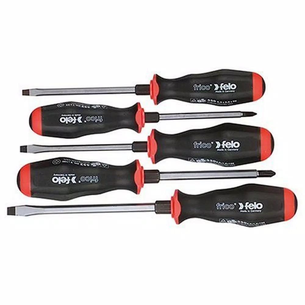 Felo 5-Piece Slotted and Phillips Screwdriver Set with Impact-Proof Handles