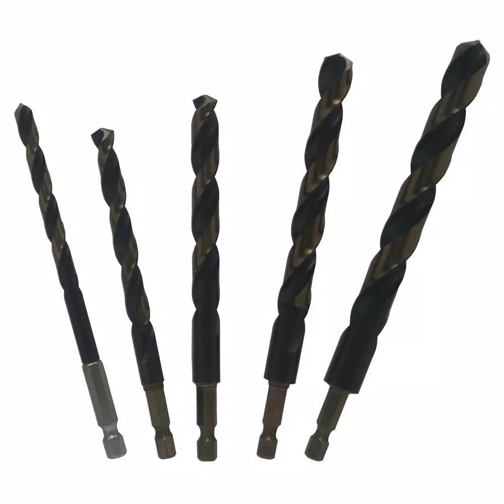 Drill America Killer Force High Speed Steel Drill Bit Set, 5-Piece Hex Shank