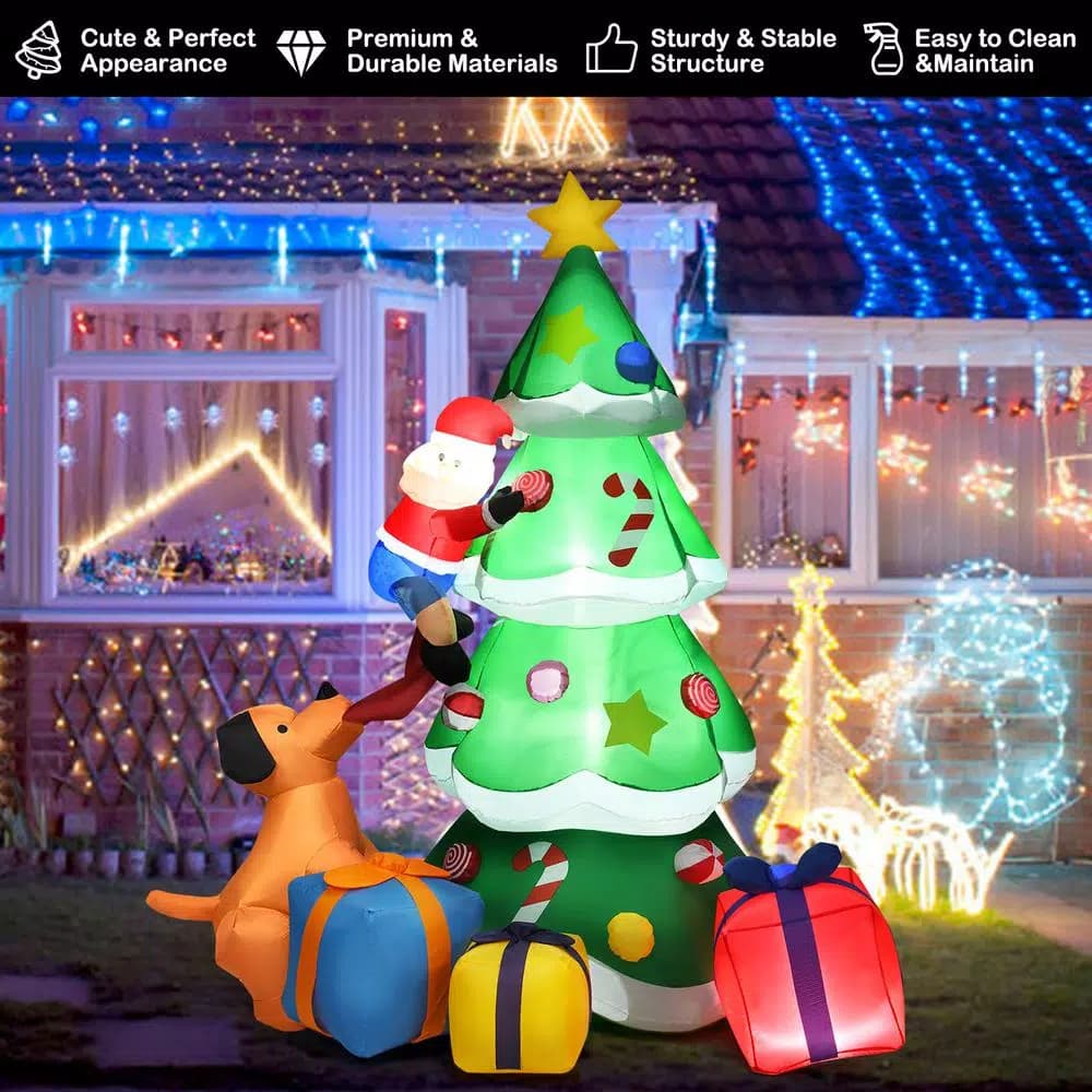 Costway 7 ft. Inflatable Christmas Tree with Santa, Puppy, and LED Lights - Outdoor Holiday Decor