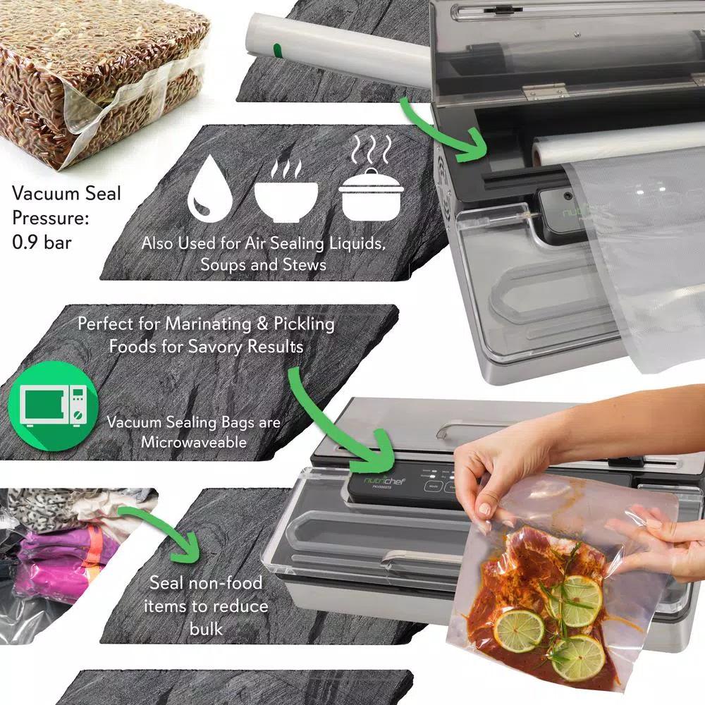 NutriChef Kitchen Pro Stainless Steel Food Vacuum Sealer System with Vacuum Bags and Roll