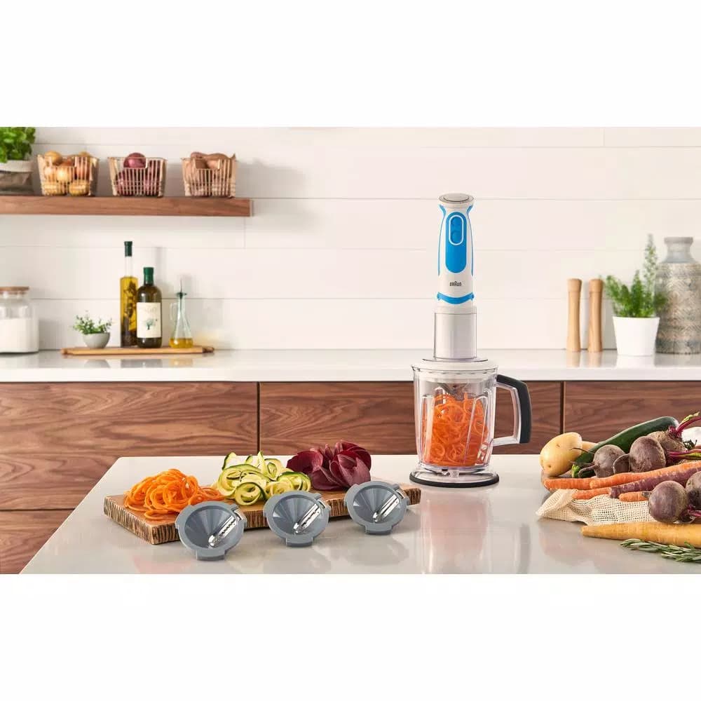 Braun MultiQuick 21-Speed White Spiralizer and Hand Blender Set with 5-Cup Chopper and Blender