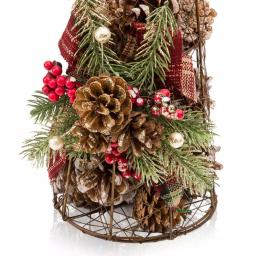 Alpine Corporation 20 in. Rustic Pinecone Christmas Tree Decor with Holly and Plaid Bow thumbnail 8