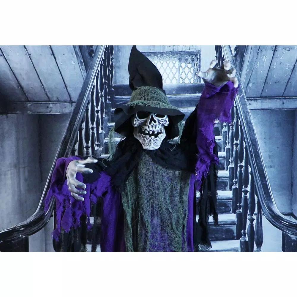 Haunted Hill Farm 6 ft. Animated Skeleton Witch Halloween Prop with Multi-Color Light Effects