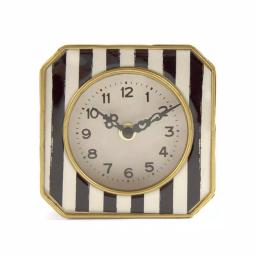 Zentique Black and White Striped Analog Desk Clock with Gold Trimmed Metal Frame thumbnail 1