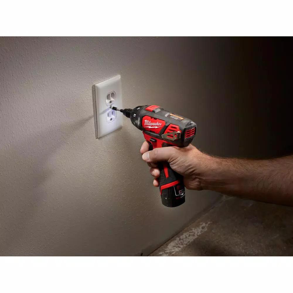 Milwaukee M12 12V Lithium-Ion Cordless 1/4 in. Hex Screwdriver Kit with 62-Piece SHOCKWAVE Bit Set