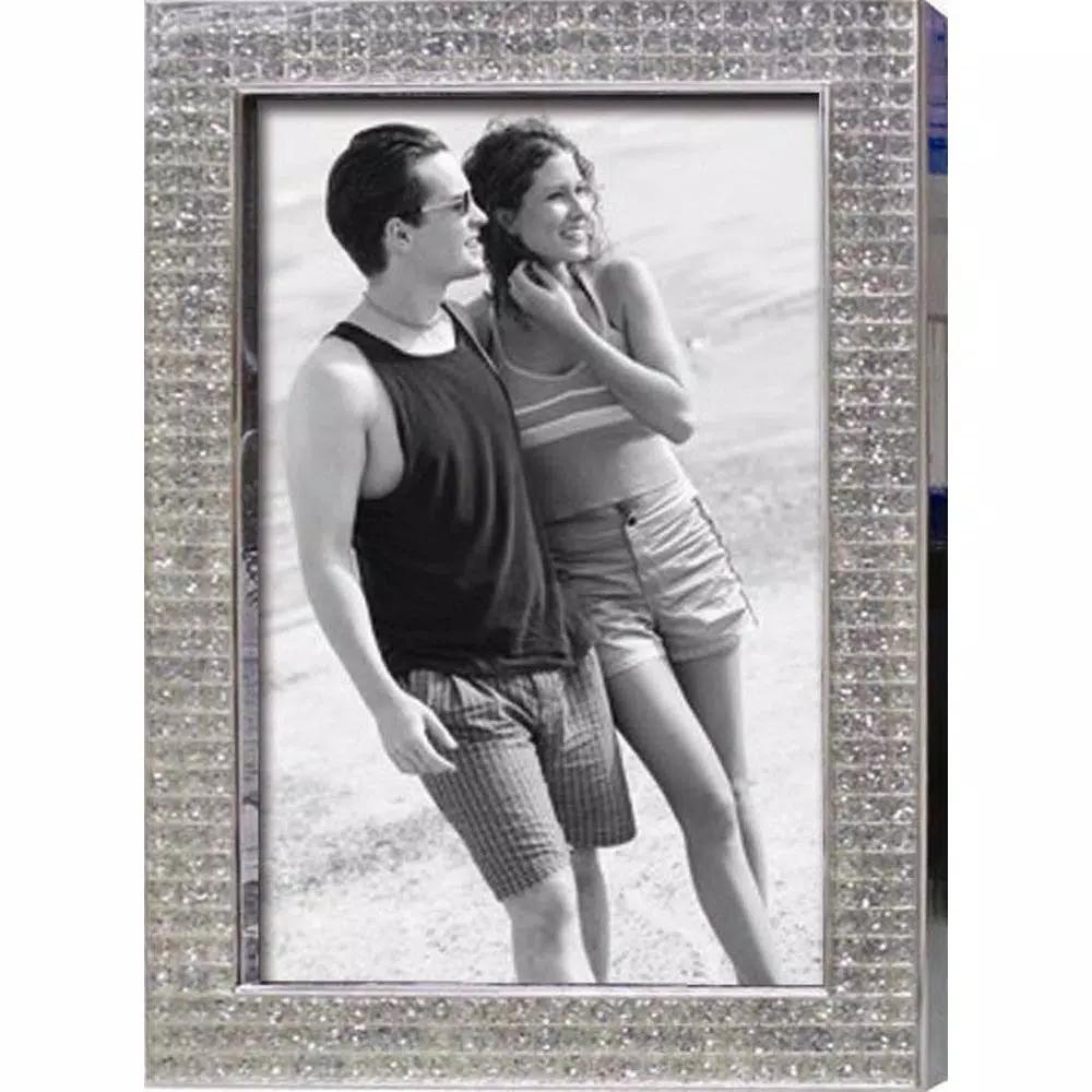 Heim Concept Chrome Plated 4x6 Inch Bling Border Metal Photo Frame, Silver