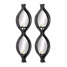 LITTON LANE Eclectic Figure Eight Black Metal Mesh Wall Sconces with Mirror Inlays, Set of 2 thumbnail 2