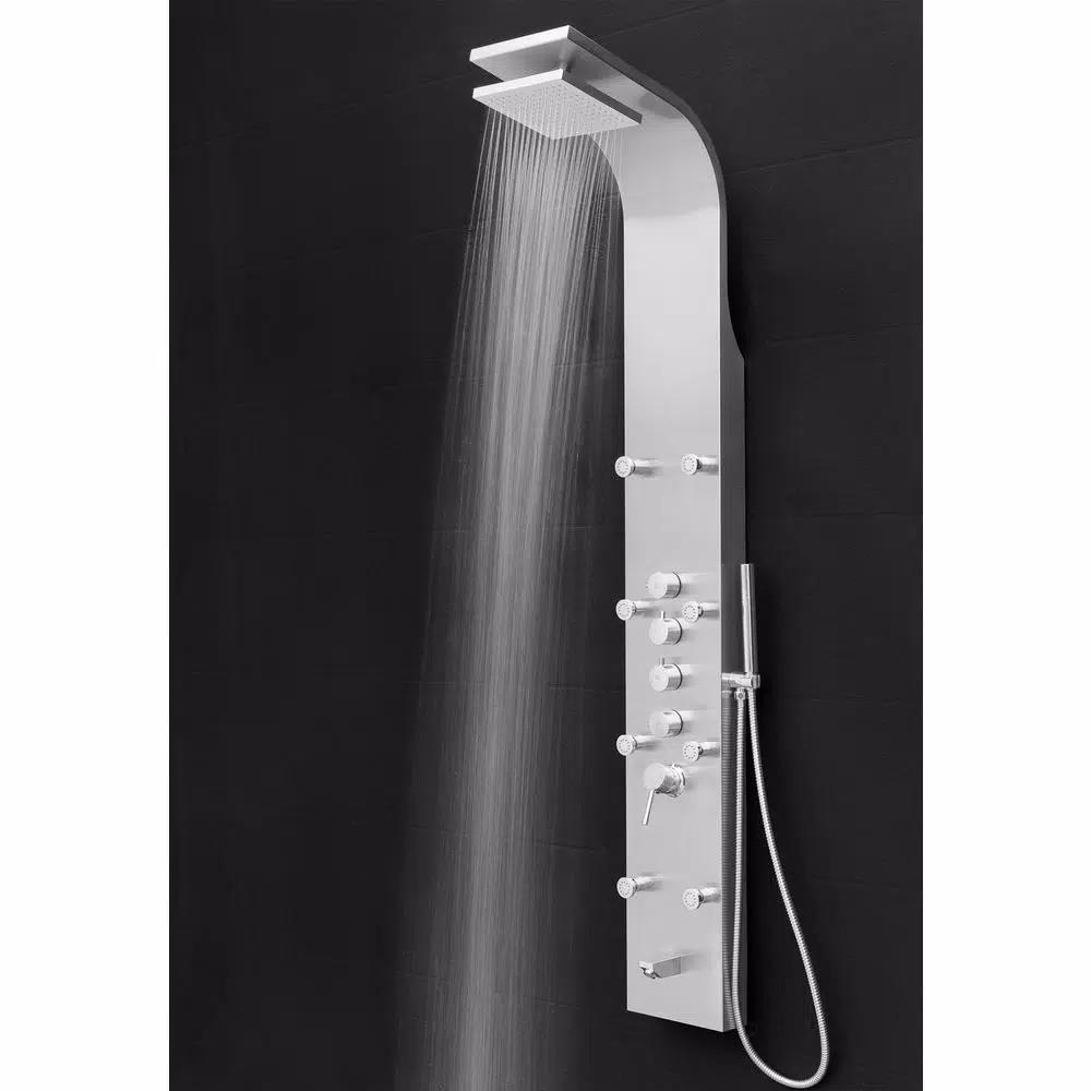 AKDY 65 in. Stainless Steel 8-Jet Shower Panel System with Rainfall Head, Handshower & Tub Spout