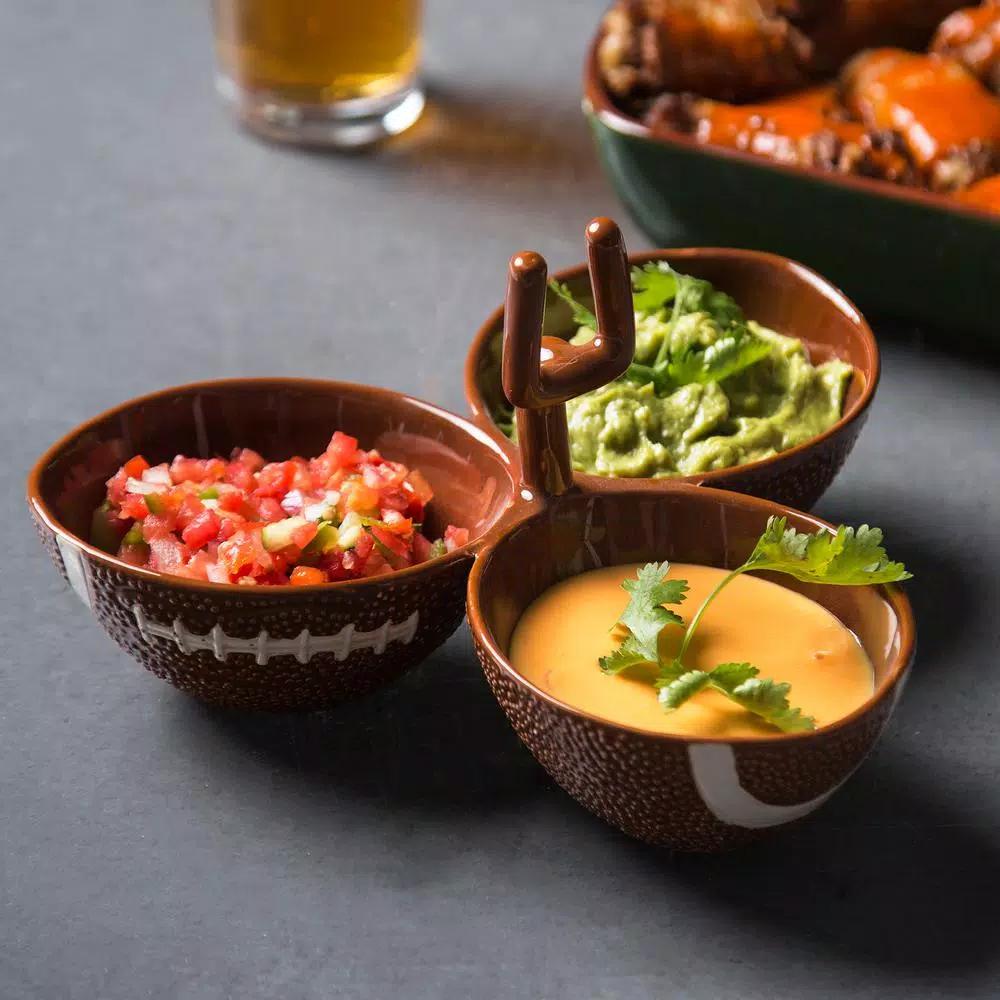 Home Essentials 13 in. Ceramic Football Shaped 3-Section Divided Serving Bowl