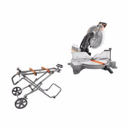 RIDGID 12 in. 15 Amp Dual Bevel Corded Miter Saw with LED and Universal Mobile Stand Kit thumbnail 1