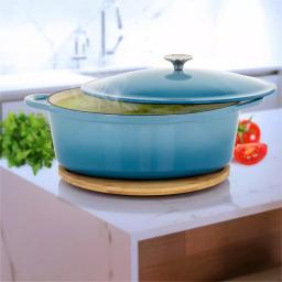 MegaChef 7 Qt. Oval Enameled Cast Iron Casserole Dish with Lid, Blue thumbnail 6