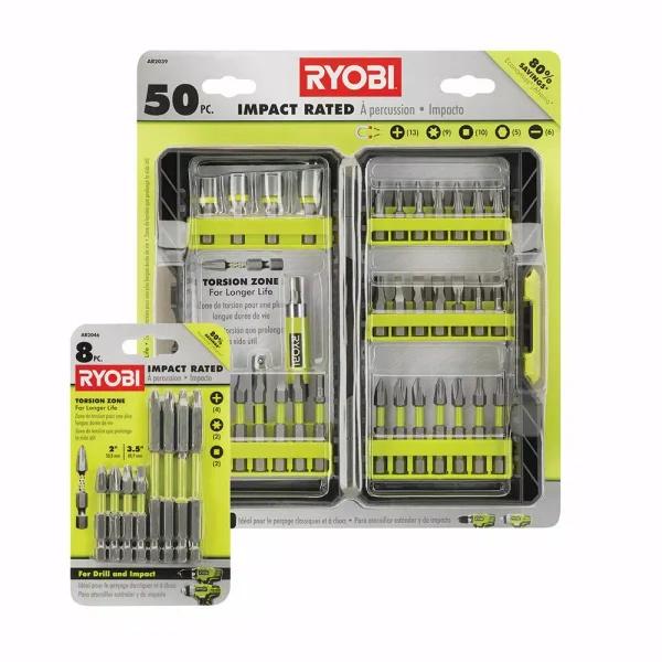 RYOBI Impact Rated Driving Bit Set, 58-Piece Kit with Bonus 8-Piece Set