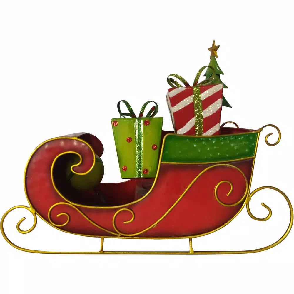 Fraser Hill Farm 24 in. Artificial Christmas Wreath Decor Set with Train, Sleigh, and LED Shelf Sitters