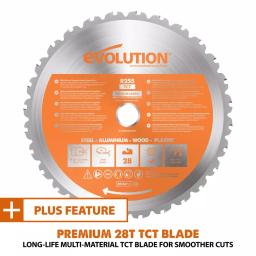 Evolution Power Tools Evolution R255SMSDB+ 10 in. 15 Amp Dual Bevel Sliding Miter Saw with Laser Guide thumbnail 13