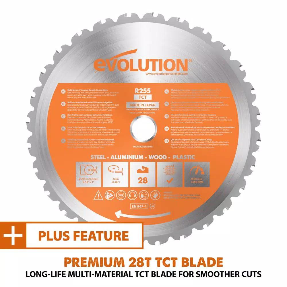 Evolution Power Tools Evolution R255SMSDB+ 10 in. 15 Amp Dual Bevel Sliding Miter Saw with Laser Guide