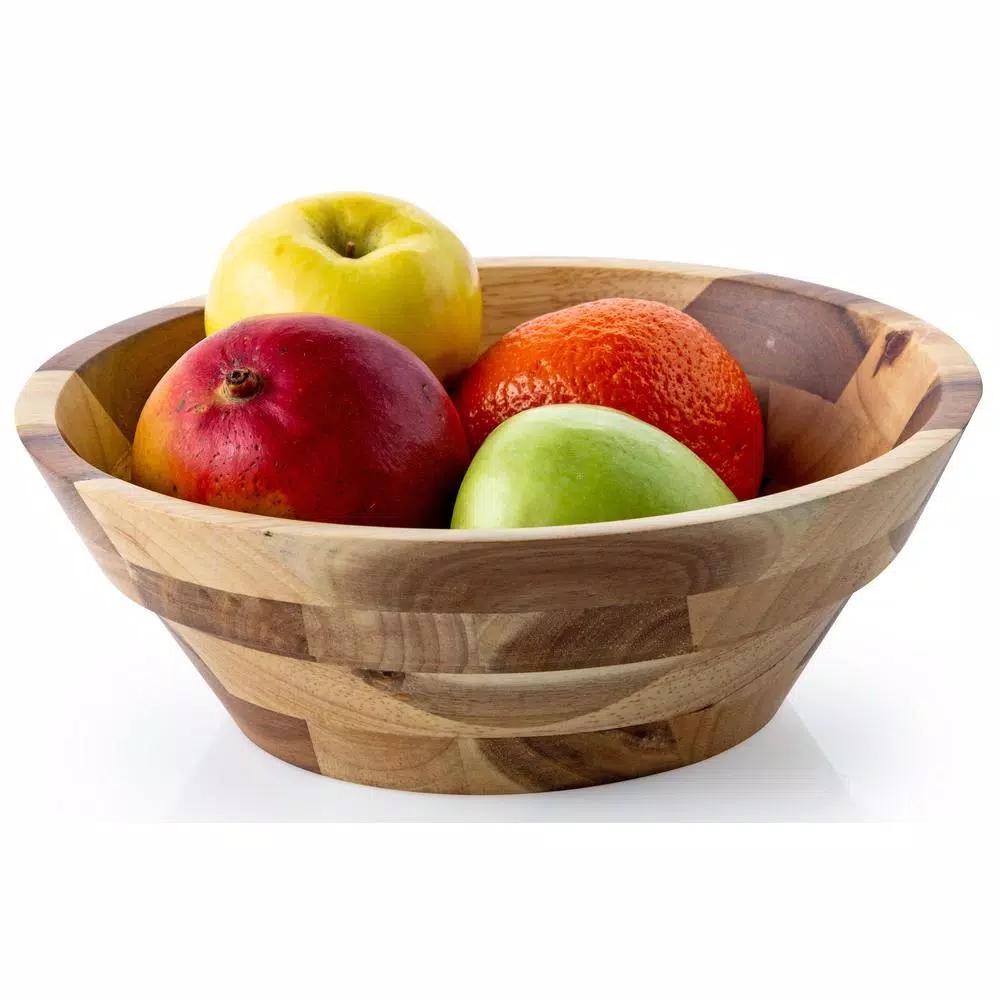 Casa Bellante 12 in. Acacia Wood Serving Bowl, 100 fl. oz. Round Handcrafted Wooden Bowl