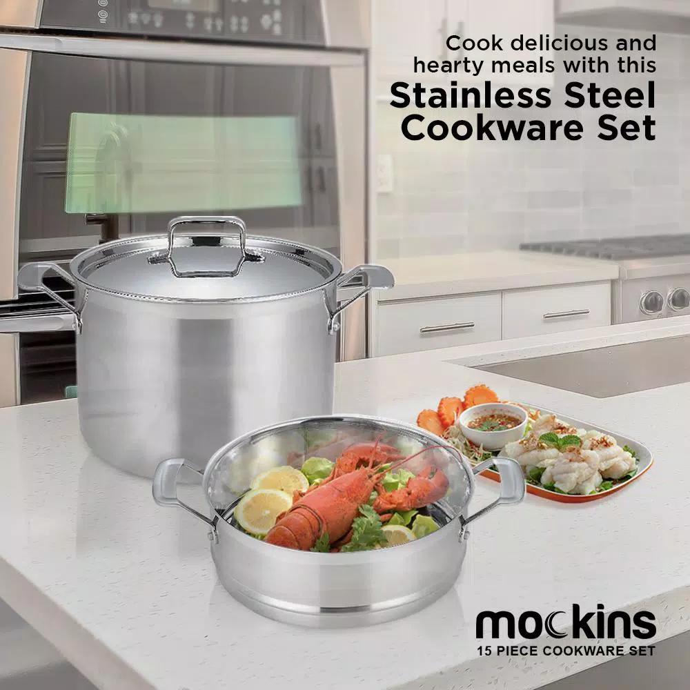 Mockins 15-Piece Tri-Ply Stainless Steel Cookware Set with Lids