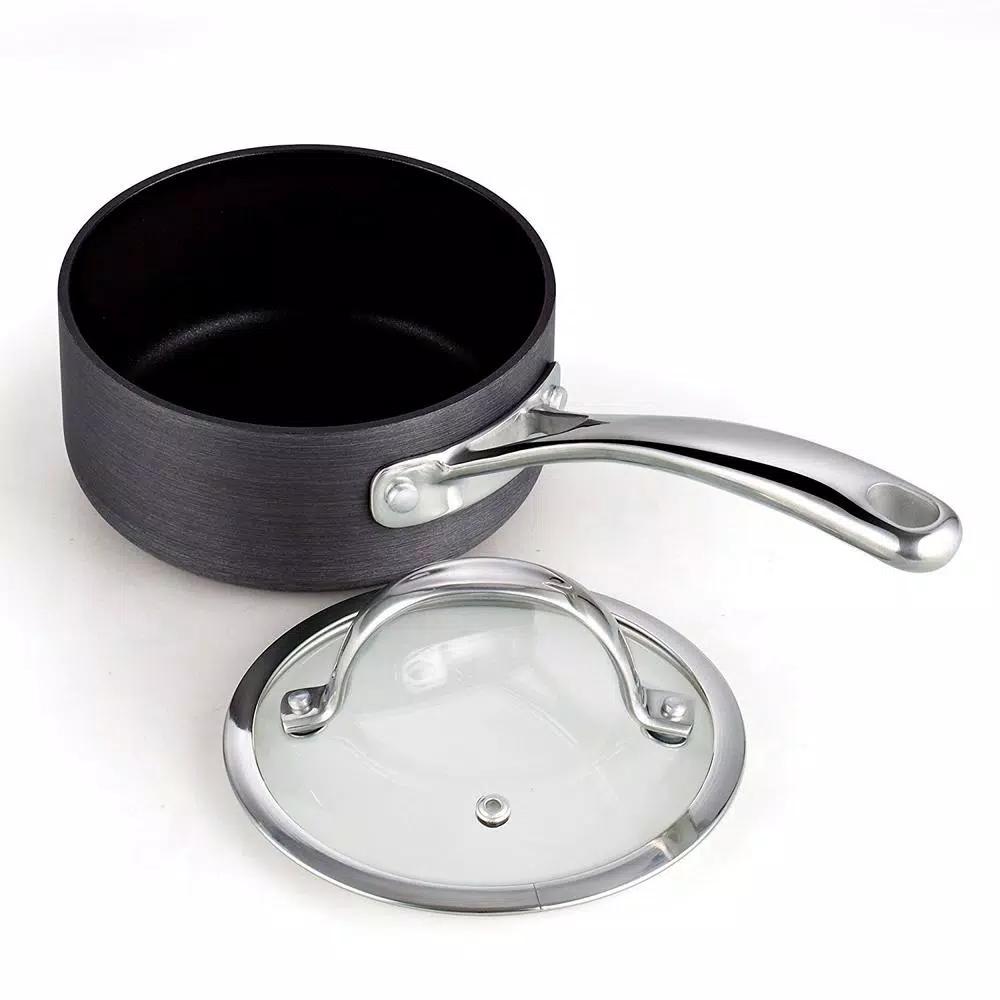 Cooks Standard 1 Qt. Hard-Anodized Aluminum Nonstick Saucepan with Glass Lid, Black