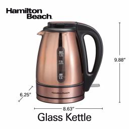 Hamilton Beach 1.7L Glass Electric Kettle with Copper Stainless Steel Base, 1500W Rapid Boil thumbnail 2