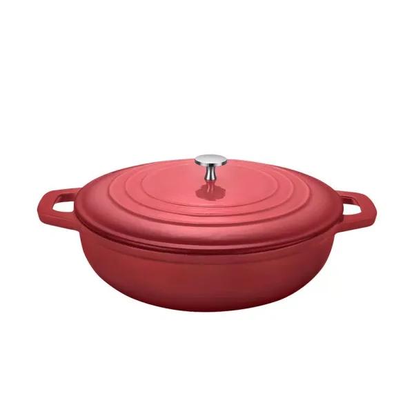 AMERCOOK LA PLURIEL 3 qt. Round Enameled Cast Iron Casserole Pan with Lid, Red