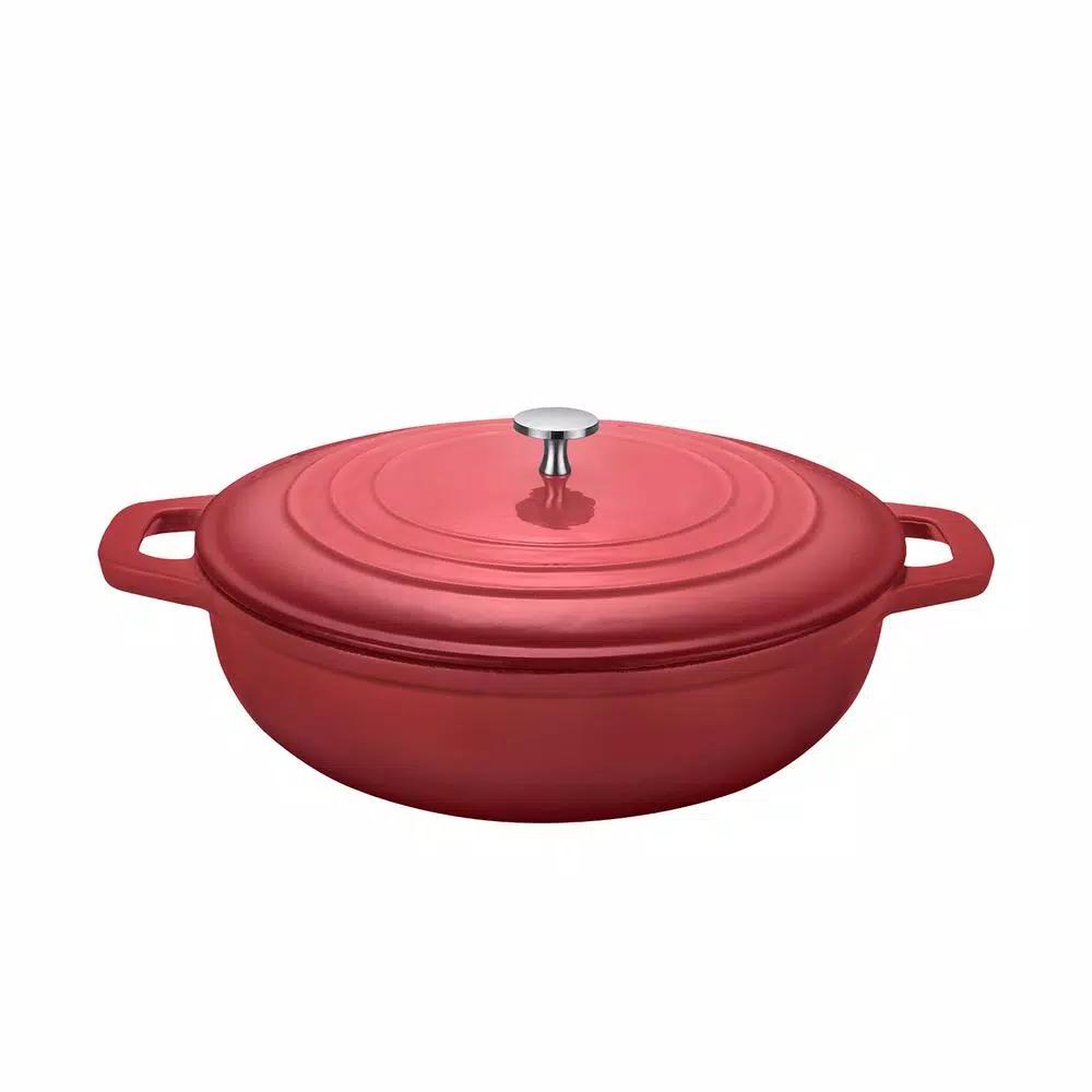 AMERCOOK LA PLURIEL 3 qt. Round Enameled Cast Iron Casserole Pan with Lid, Red