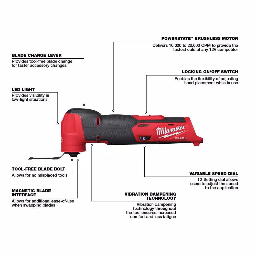 Milwaukee M12 FUEL 12V Brushless 4-in-1 Installation Drill Driver and Oscillating Multi-Tool Set (Tool-Only)