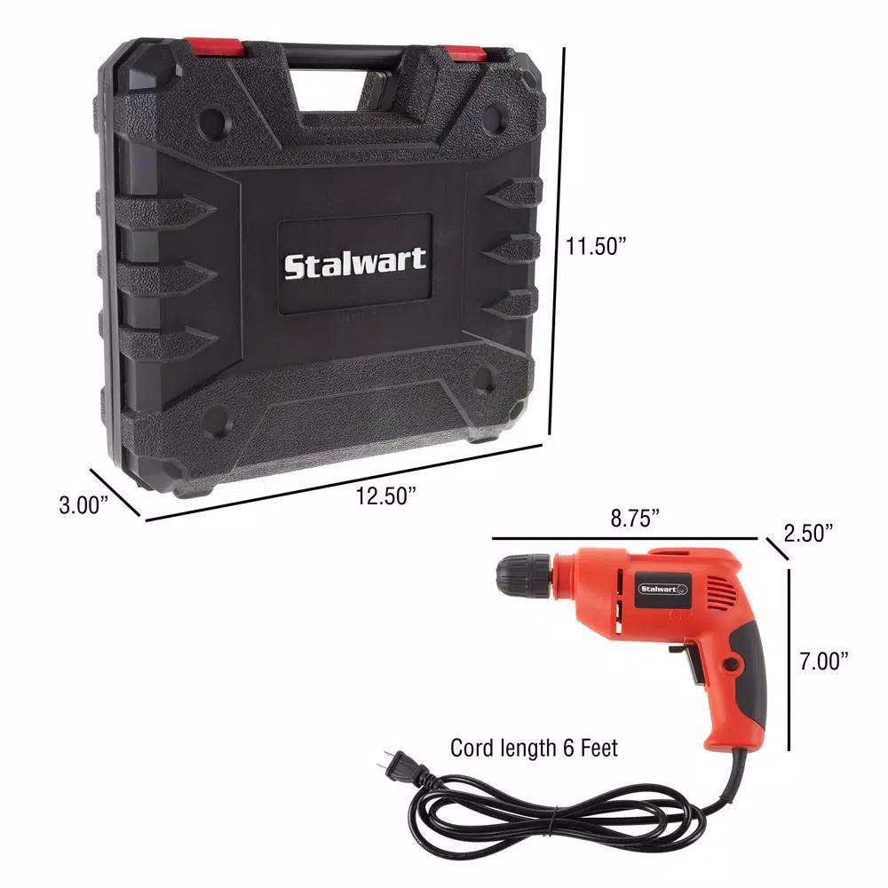 Stalwart 3.2 Amp 3/8 in. Corded Electric Power Drill Kit with Carrying Case