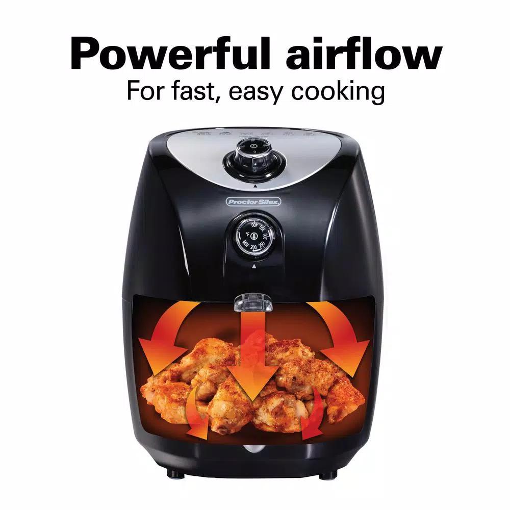 Proctor Silex 1.58 Qt. Black Air Fryer, 900W Compact Countertop Fryer