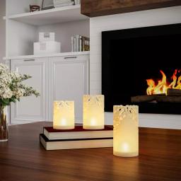 Lavish Home Lace Design Flameless Candle Set with Remote Control, Vanilla Scented Real Wax, Set of 3 thumbnail 4