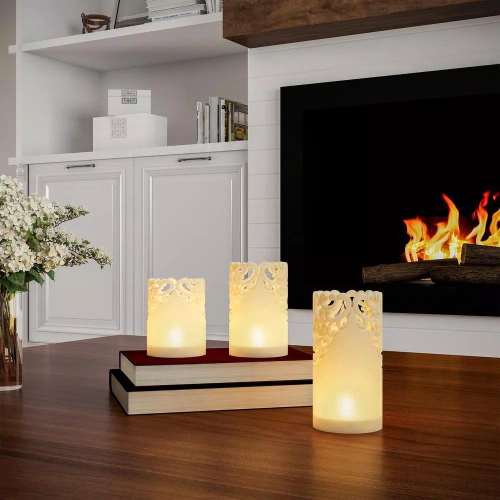 Lavish Home Lace Design Flameless Candle Set with Remote Control, Vanilla Scented Real Wax, Set of 3