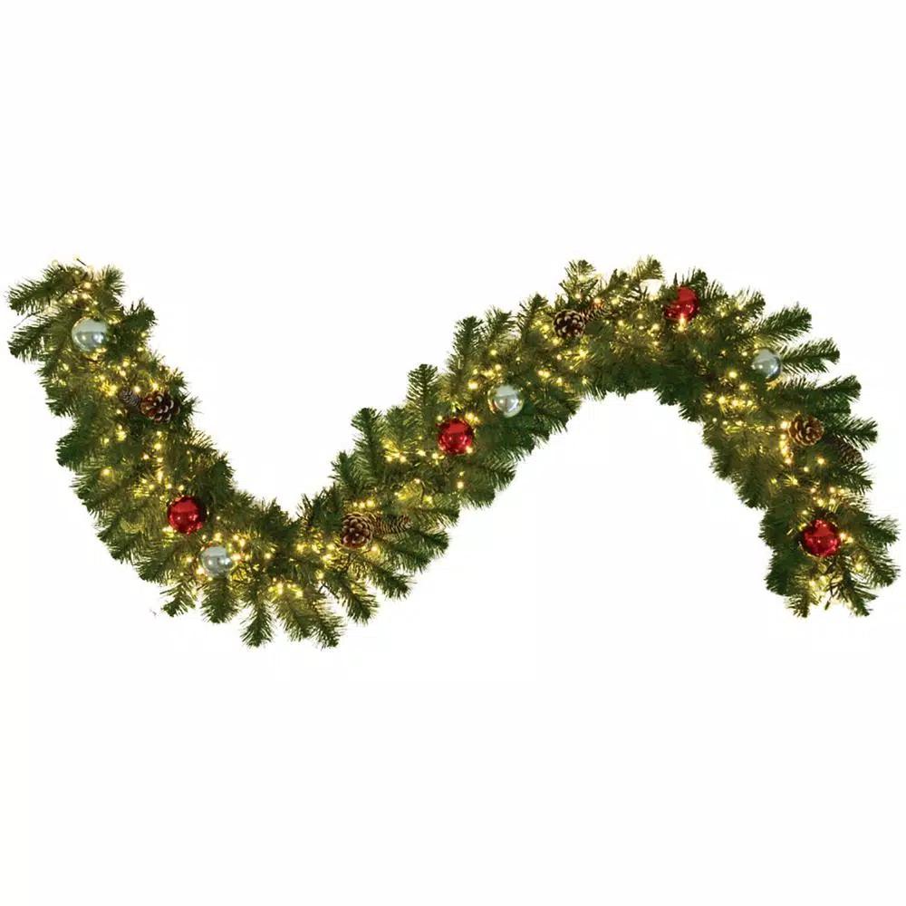 Fraser Hill Farm 6 ft. Pre-Lit Artificial Christmas Garland with LED Lights, Ornaments, and Pine Cones