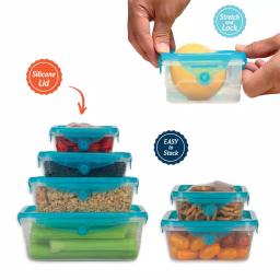 As Seen on TV Stretch and Fresh 12-Piece Silicone Airtight Food Storage Container Set, Blue thumbnail 3