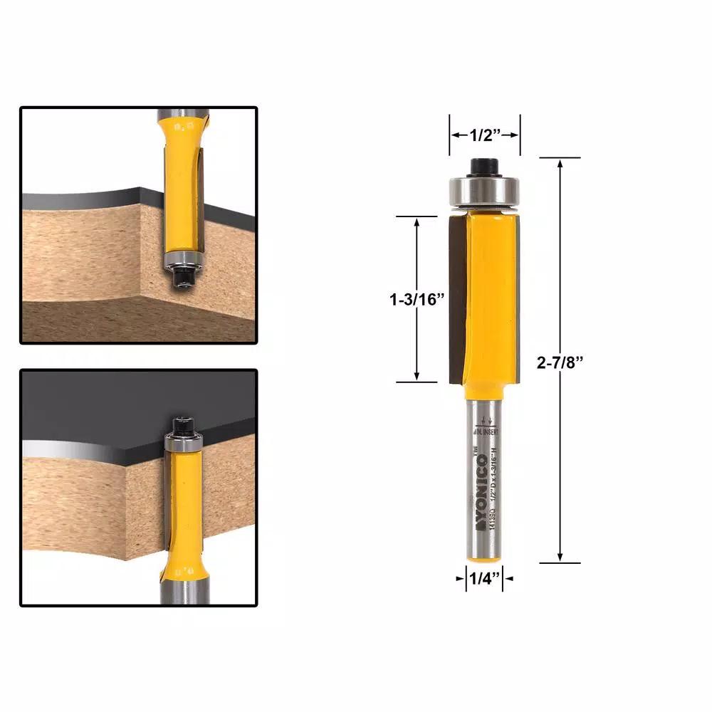 Yonico 1-1/4 in. L 1/4 in. Shank Carbide Tipped Flush Trim Router Bit with End Bearing