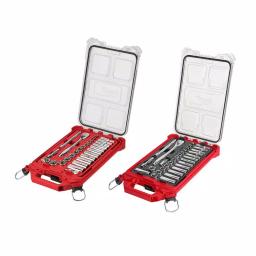 Milwaukee 60-Piece 3/8 in. Drive SAE & Metric Ratchet and Socket Set with PACKOUT Organizers thumbnail 1
