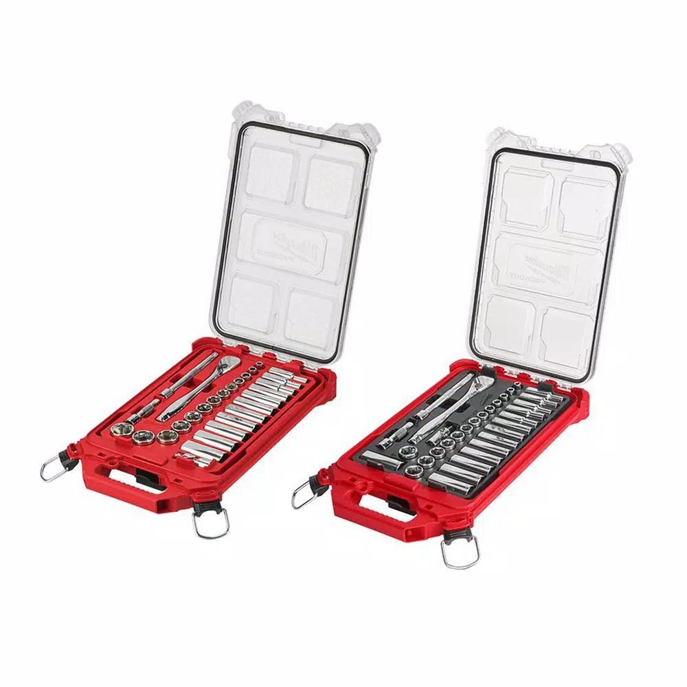Milwaukee 60-Piece 3/8 in. Drive SAE & Metric Ratchet and Socket Set with PACKOUT Organizers