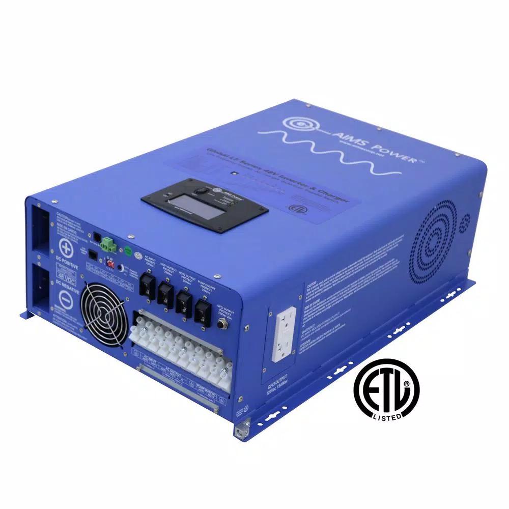 AIMS Power 12,000W Pure Sine Inverter Charger, 48V DC to 120V/240V AC Split Phase, ETL Listed
