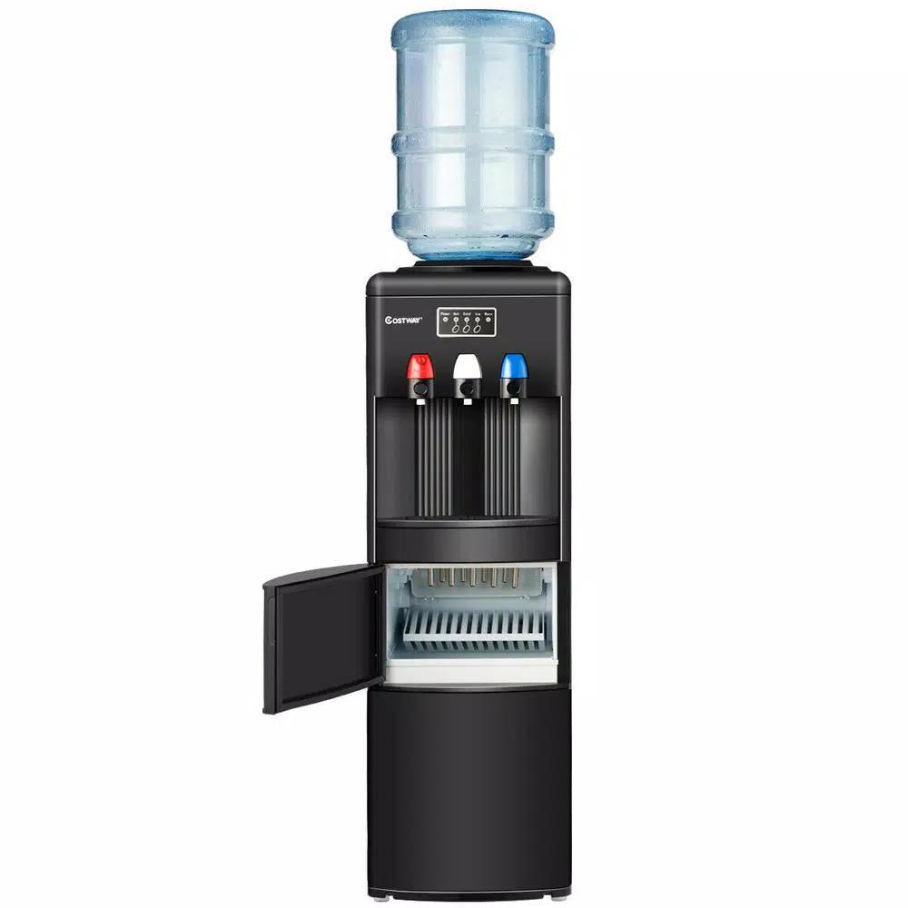 Costway Top Loading Water Dispenser with Built-In Ice Maker, Hot & Cold Tri-Temp Water Cooler, Black