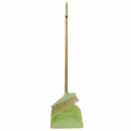 Home Basics 10 in. Green Bamboo Broom and Dustpan Set with Angled Nylon Bristles thumbnail 2
