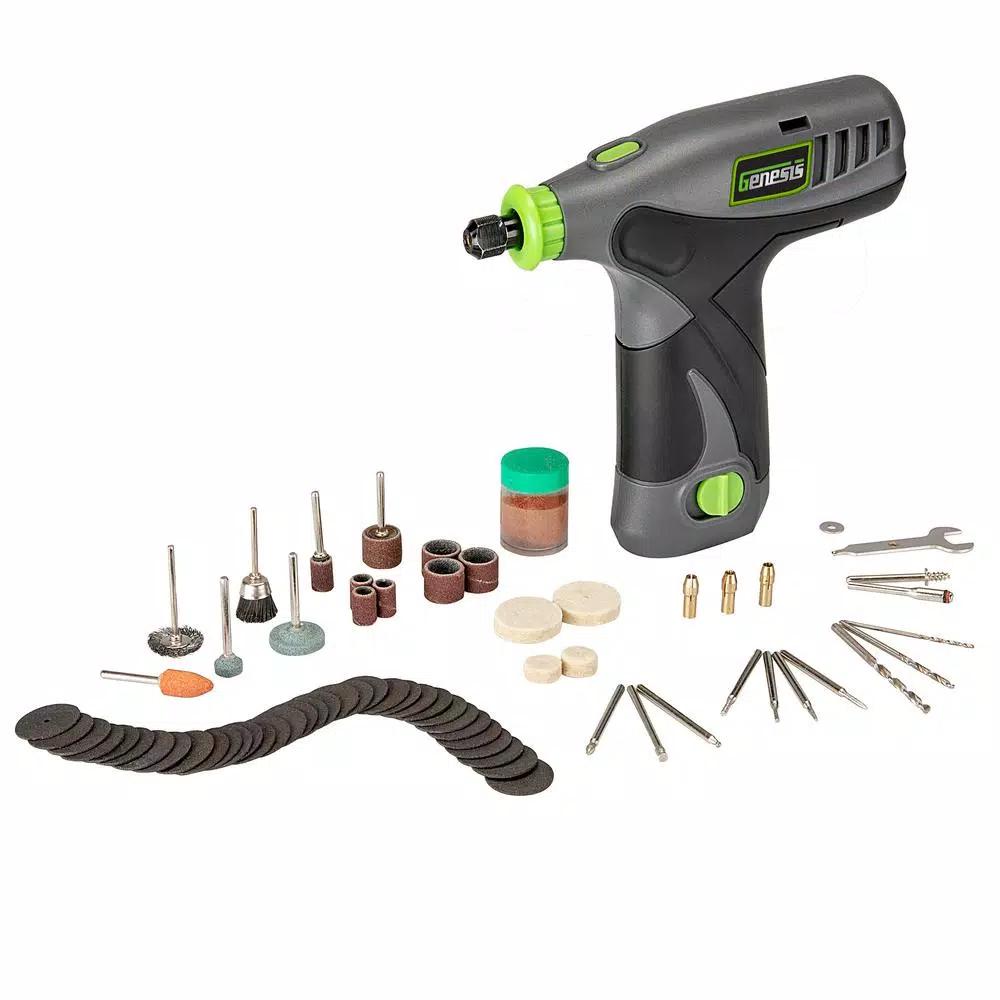 Genesis 8V Cordless Variable Speed Rotary Tool Kit with 65-Piece Accessory Set