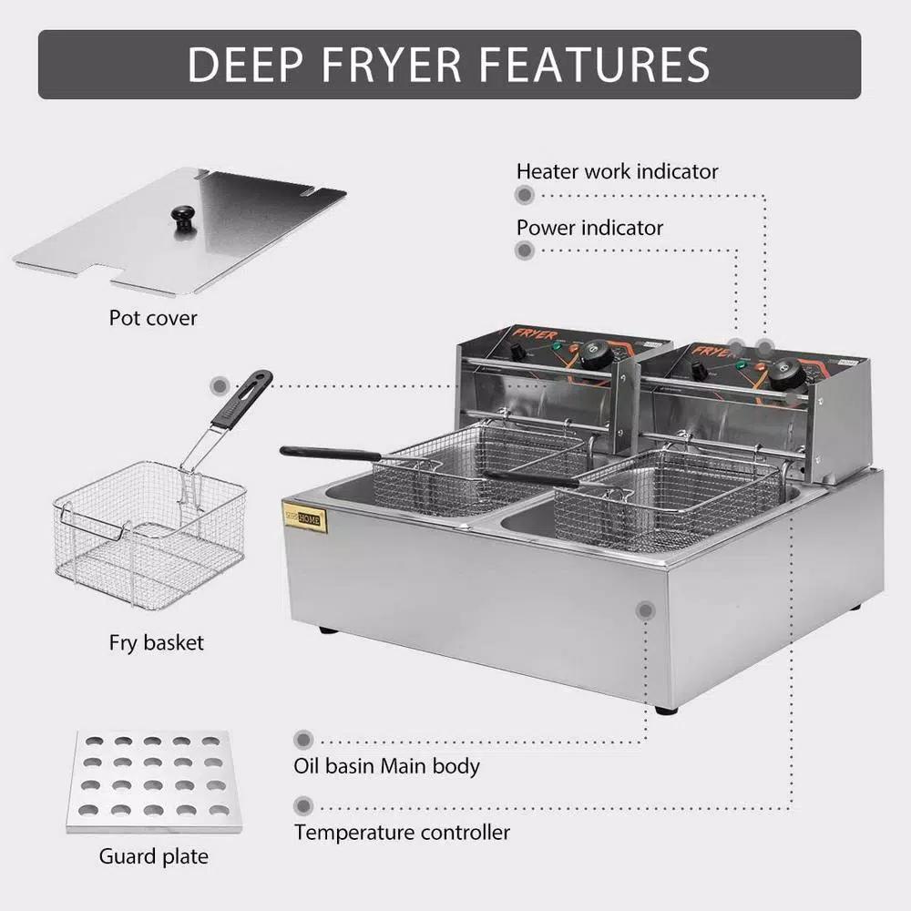 VIVOHOME 20.7 Qt. Stainless Steel Dual Basin Electric Deep Fryer, 5000W with 2 Removable Baskets