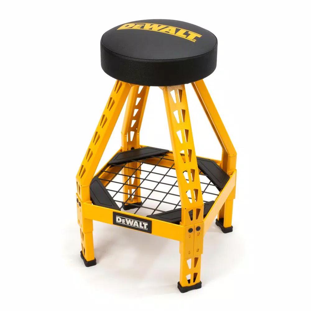 DEWALT Heavy-Duty Swivel Shop Stool with Storage Shelf, 300 lb Capacity, Steel Frame