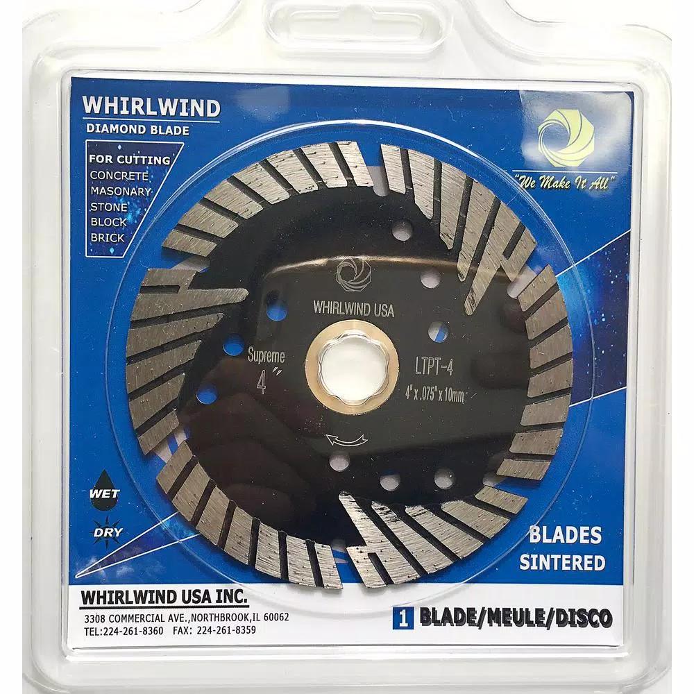 Whirlwind USA 4 in. Turbo Segmented Diamond Saw Blade for Granite, Marble, and Concrete