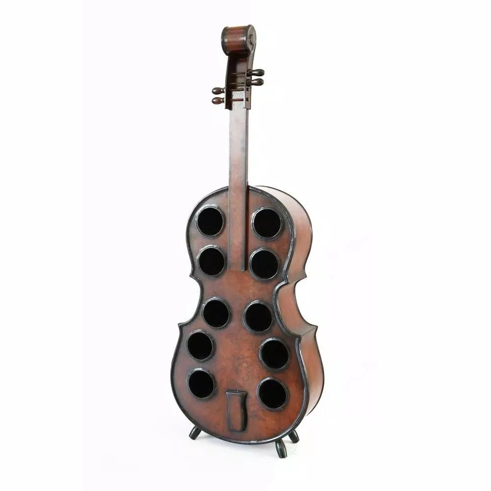 Vintiquewise Vintage Wooden Cello Shaped Wine Rack - 10 Bottle Floor Display