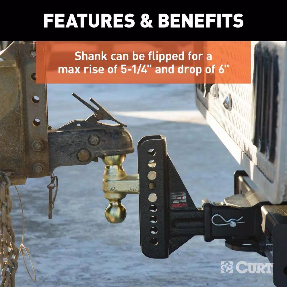 CURT Adjustable Channel Ball Mount, 2-1/2 in. Receiver, 6 in. Drop, Dual Ball 2 in. & 2-5/16 in.